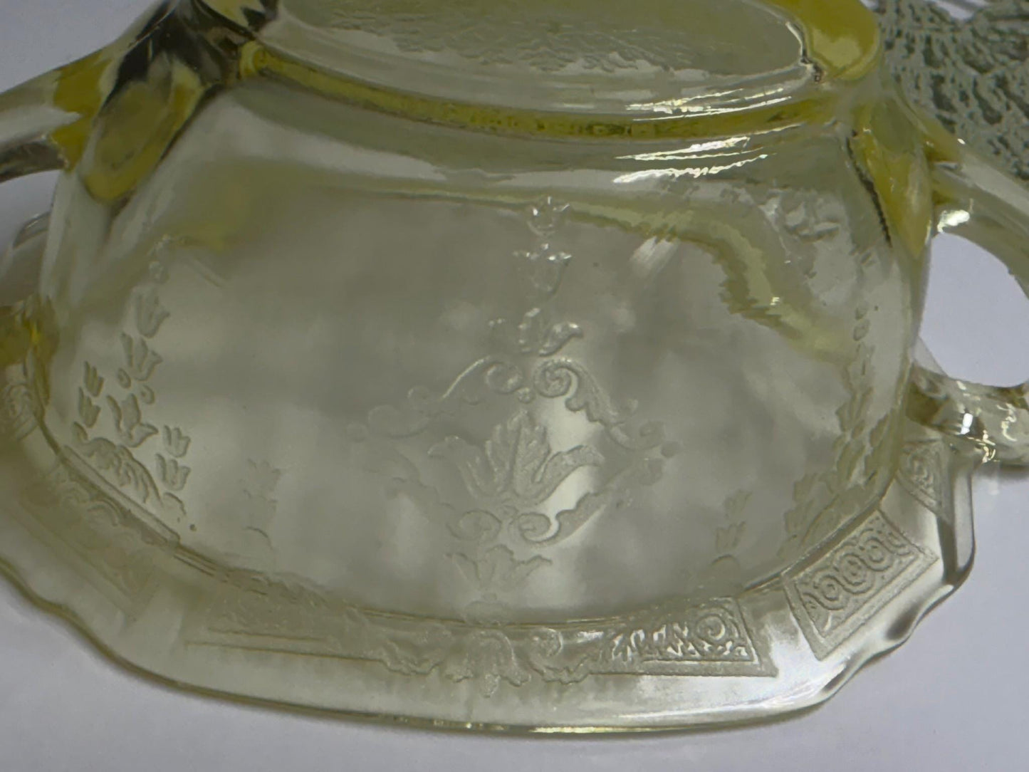 Anchor Hocking 1930s Princess Pattern Topaz Yellow Cream and Sugar Set