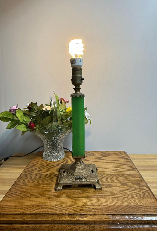 Lamp- Vintage Art Deco style Green Slag Glass Table Lamp