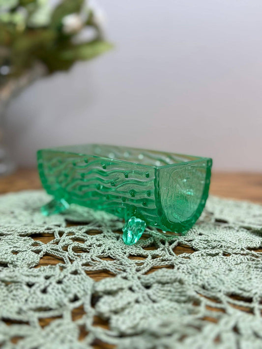 Vaseline Glass- Northwood Vaseline Glass "Town Pump" Sugar Trough