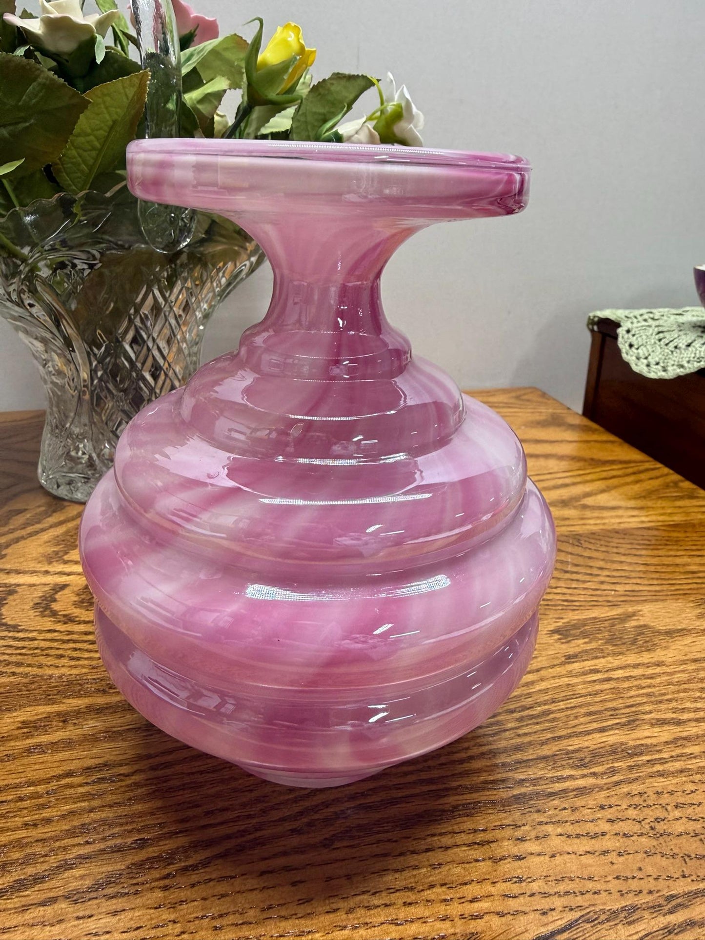 Art Deco Style Hand-Blown Beehive-Tiered Glass Vase