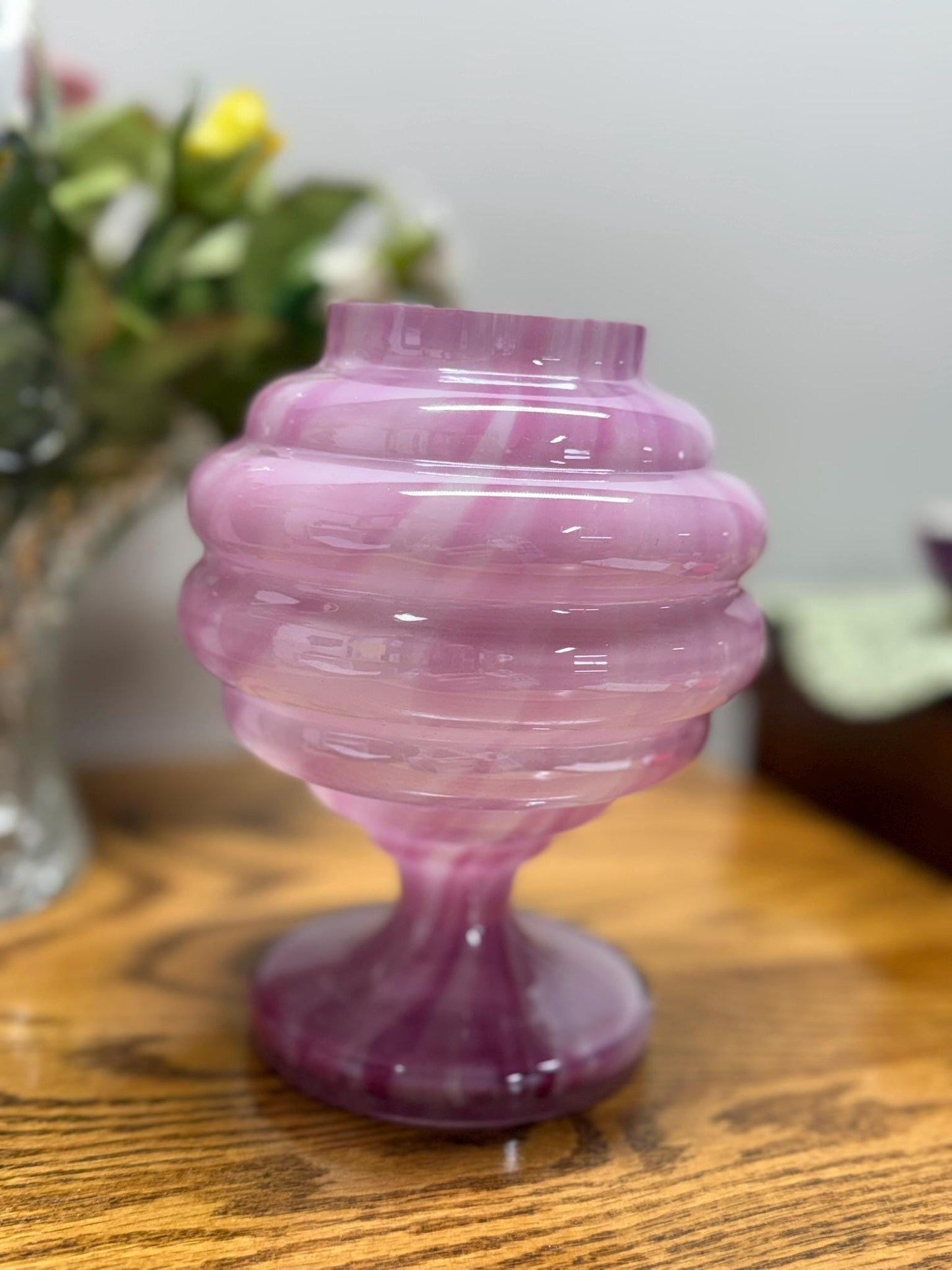Art Deco Style Hand-Blown Beehive-Tiered Glass Vase